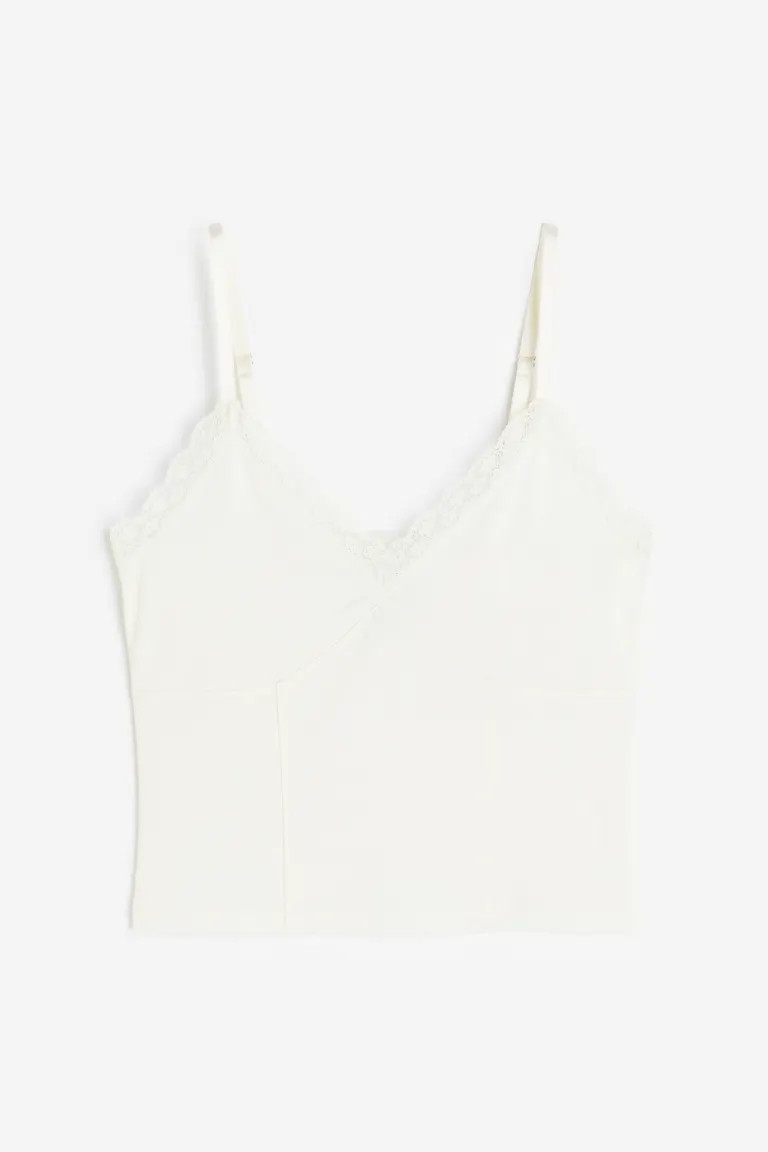 Lace-trimmed strappy top - Cream - Ladies | H&M GB | H&M (UK, MY, IN, SG, PH, TW, HK)