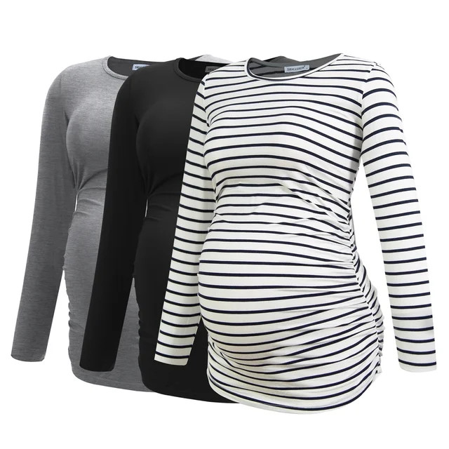 Smallshow Long Sleeve Pregnancy Shirts Tops Maternity Clothes for Women 3-Pack | Walmart (US)