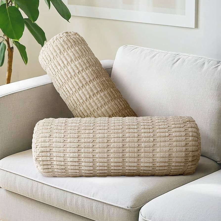 AELS Corduroy Striped Cylinder Pillows, 8" x 24" Decorative Bolster Pillows with Removable Washab... | Amazon (US)