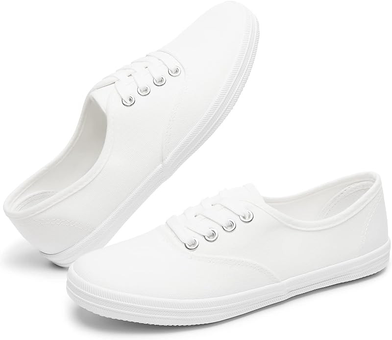 TUOPIN Womens White Canvas Sneakers Low Top Lace-up Canvas Shoes Lightweight Casual Tennis Shoes | Amazon (US)