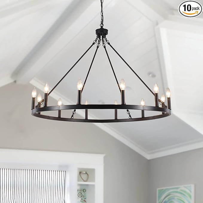ANKYLHUA Black Wagon Wheel Chandelier Farmhouse Chandelier Rustic Candle Pendant Light Fixtures R... | Amazon (US)