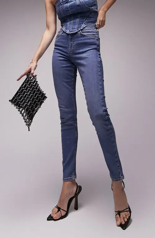 Topshop Jamie Skinny Jeans in Mid Blue at Nordstrom, Size 30 X 28 | Nordstrom