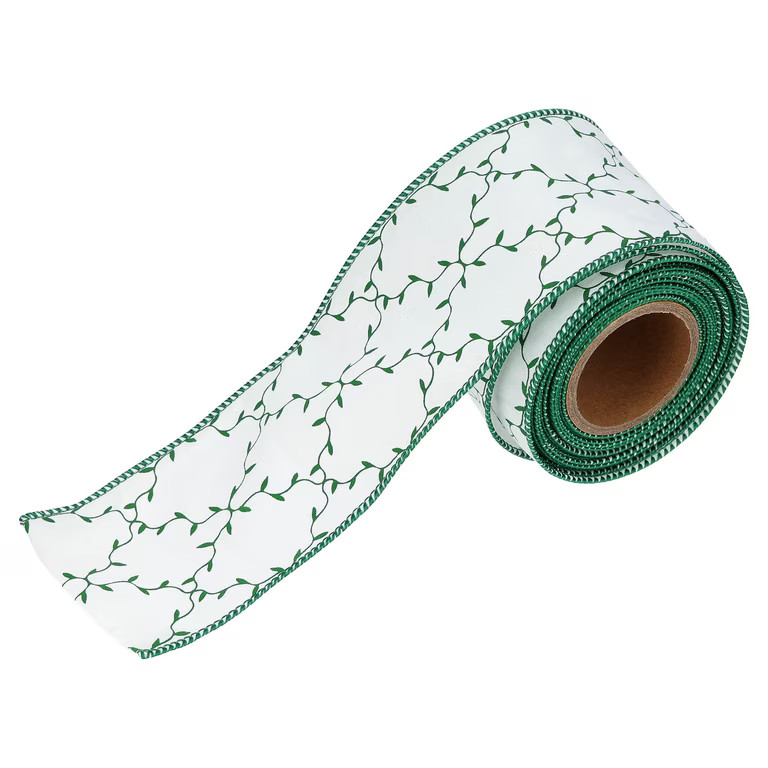 White and Green Trellis Christmas Ribbon, 2.5" x 25', by Holiday Time | Walmart (US)