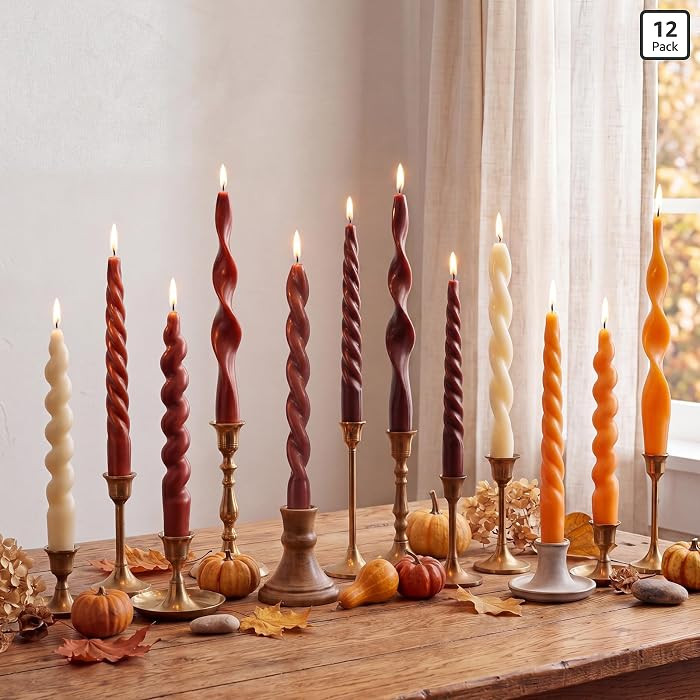 Nuanchu Juego de 12 velas c\u00f3nicas en espiral de oto\u00f1o de 7.5 pulgadas, velas c\u00f3nic... | Amazon (US)