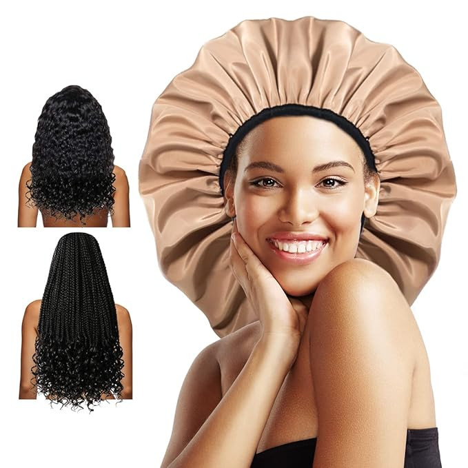 Auban Extra Large Shower Cap for Braids, Double-Layer Waterproof Reusable Satin Lining XL Shower ... | Amazon (US)