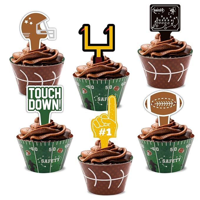 24packs Football Cupcake Toppers and Wrappers Football Theme Birthday Sports Game Day SUPER BOWL ... | Amazon (US)