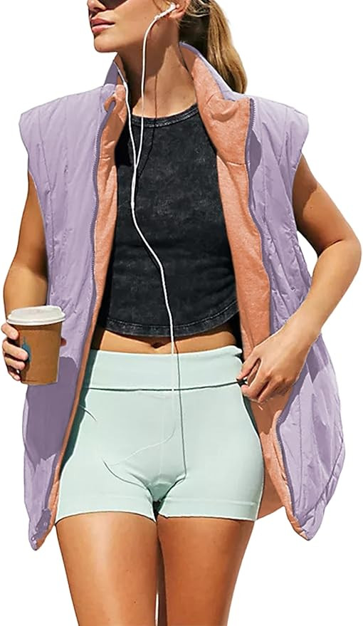UANEO Reversible Vest for Women Mid Long Zip Up Puffer Vest Women Fall Winter 2024 | Amazon (US)