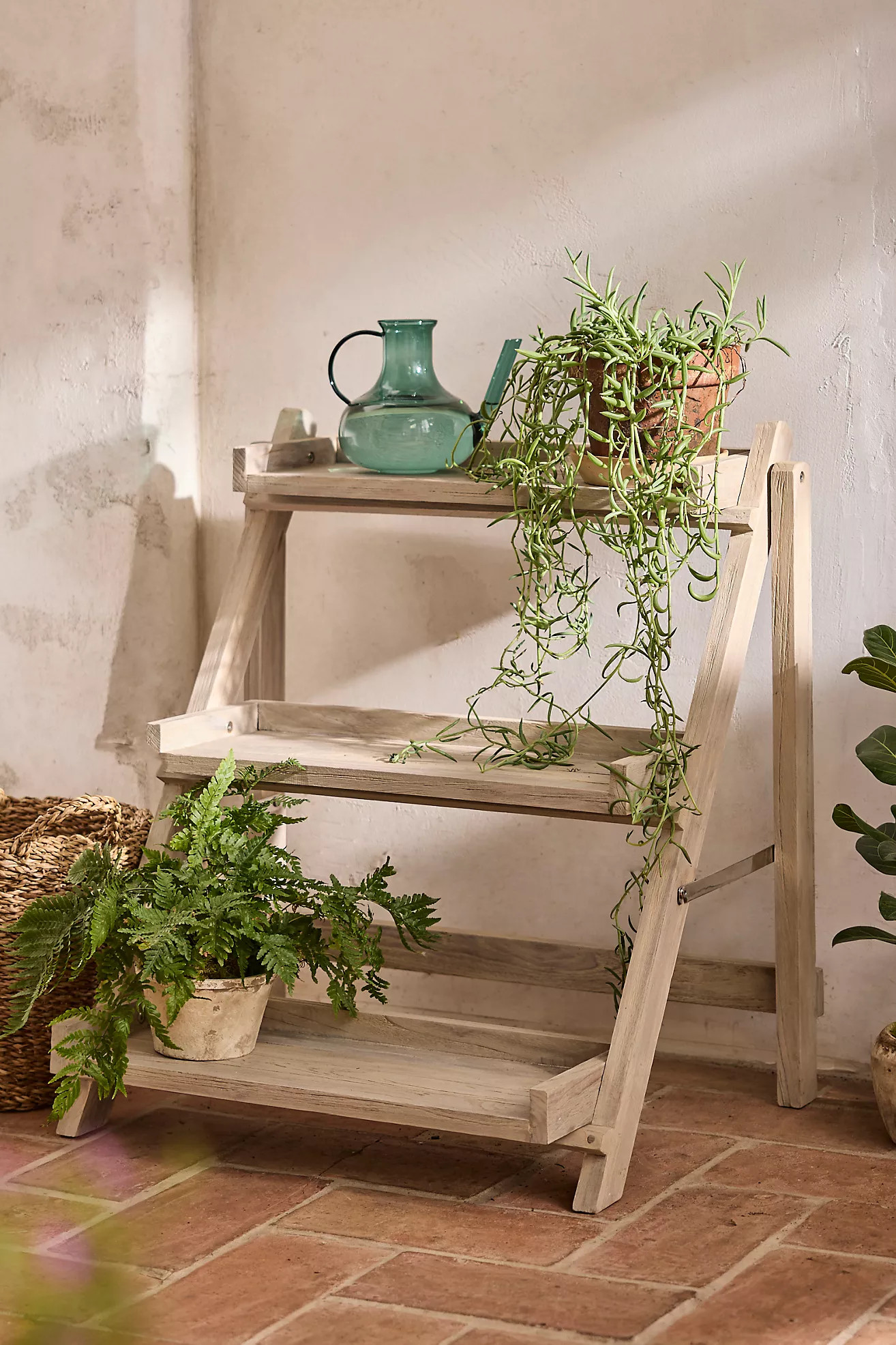 3-Tier Folding Teak Plant Stand | Anthropologie (US)