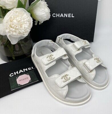 *Rare* New Chanel White Caviar Leather Dad Sandals Sold Ou Size 39 UK6 (fit 40) | eBay UK