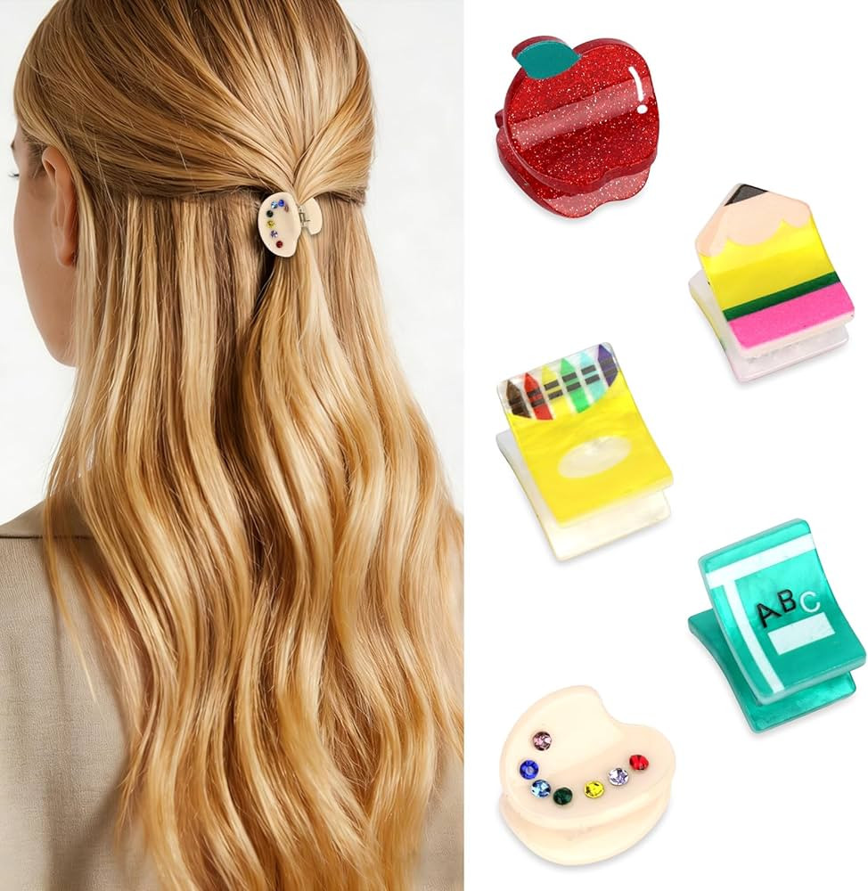 5 PCS Funny Hair Clips for Women Mini Claw Clips for Thin Hair Cute Teacher Accessories Gifts for... | Amazon (US)