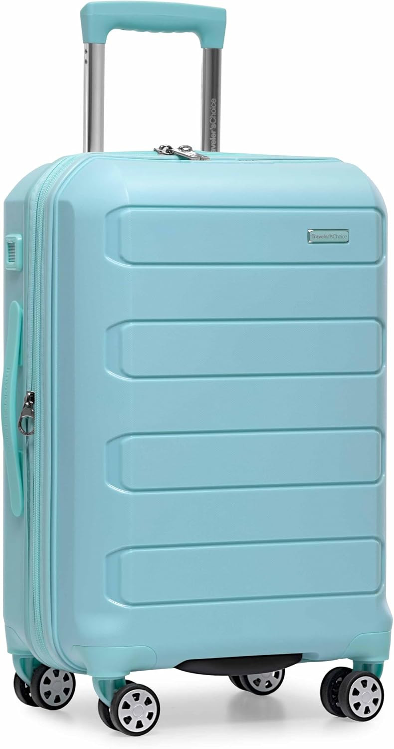 Traveler's Choice Pagosa Hardshell Expandable Luggage with Spinner Wheels, Baby Blue, 22-Inch Carry-on | Amazon (US)