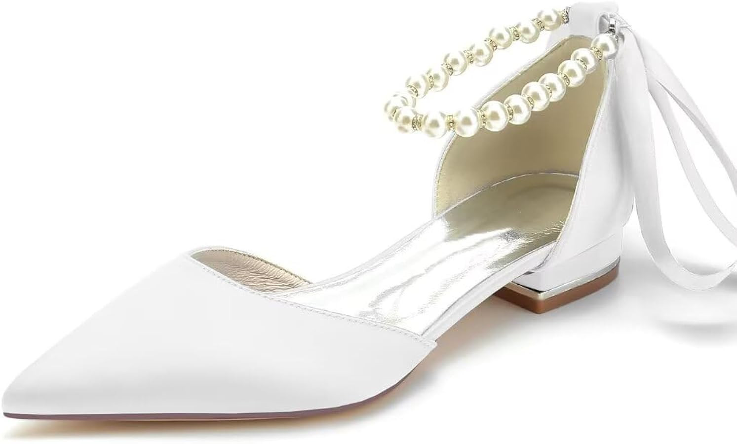 JOEupin Women Pointed Toe Pearl Wedding Flats Satin Flat Bridal Shoes for Bride Prom Evening Brid... | Amazon (US)