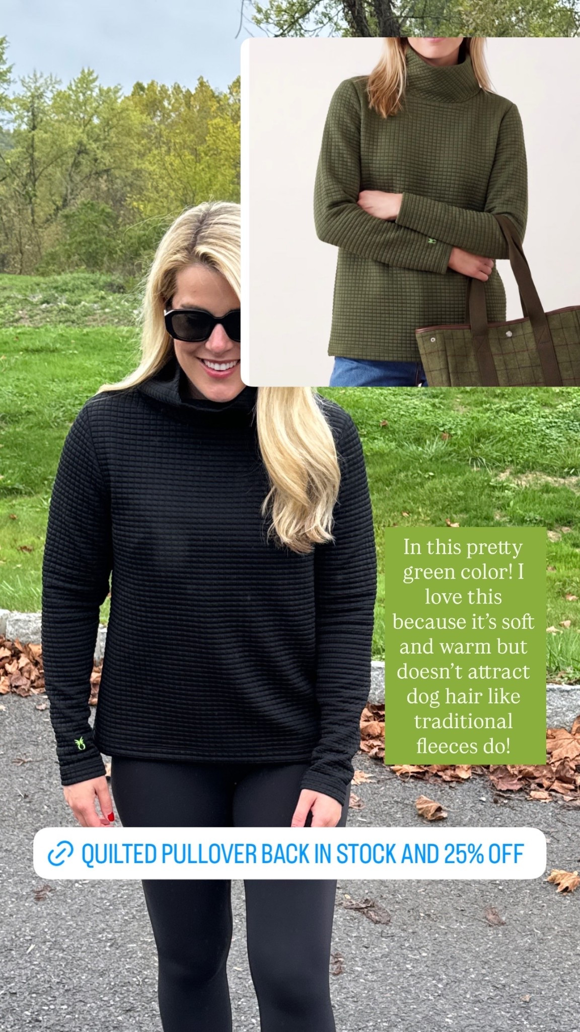 In this pretty green color! I love this because it’s soft and warm but doesn’t attract dog hair like traditional fleeces do! @dudley_stephens