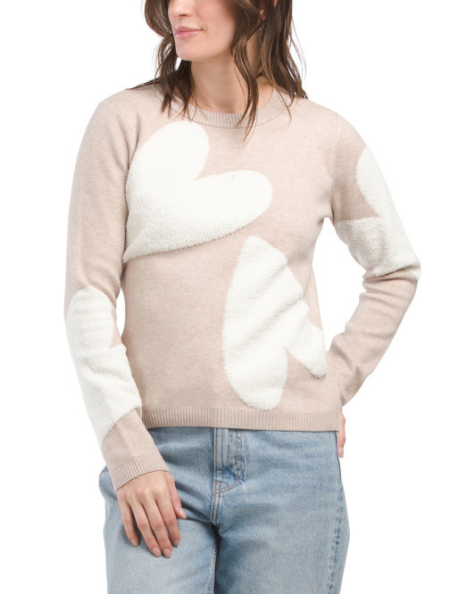 Long Sleeve Crew Neck Pullover With Abstract Blow Up Hearts | TJ Maxx