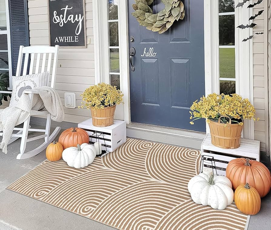 Tiffasea Fall Front Door Mat Outside Entrance Washable Outdoor Rug 3'x5', Cotton Woven Tan Outdoo... | Amazon (US)
