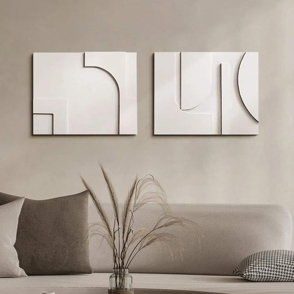 2 Pieces Japandi Abstract Wall Decor For Living Room 3D Hanging Art In White | Wayfair North America
