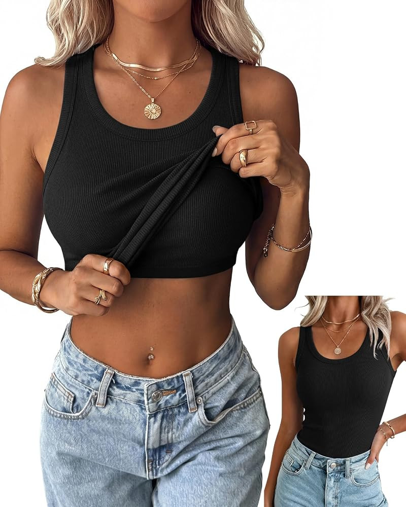 Zeagoo Tank Tops with Built in Bra for Women Sleeveless Ribbed Summer Tops | Amazon (US)