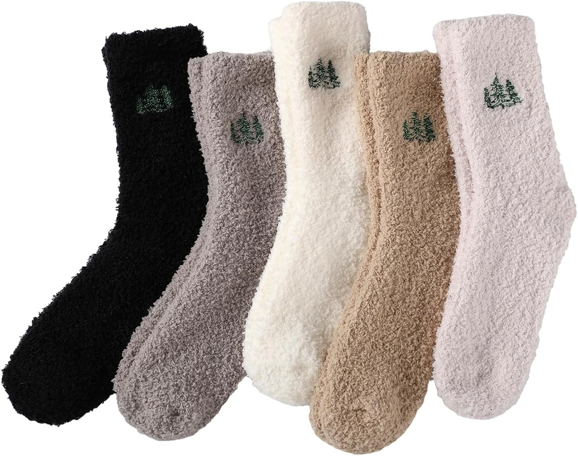 5 Pairs Christmas Fuzzy Socks for Women Cute Winter Soft Fluffy Cozy Slipper Sleeping Coquette Xm... | Amazon (US)