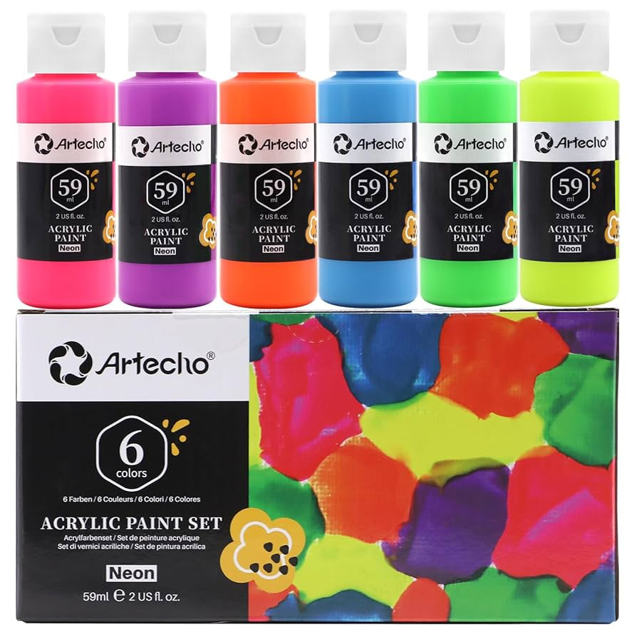 Artecho Neon Paint 6 Colors, 60 ml / 2 oz Acrylic Paint for Decoration, Art Painting, Outdoor and... | Amazon (US)