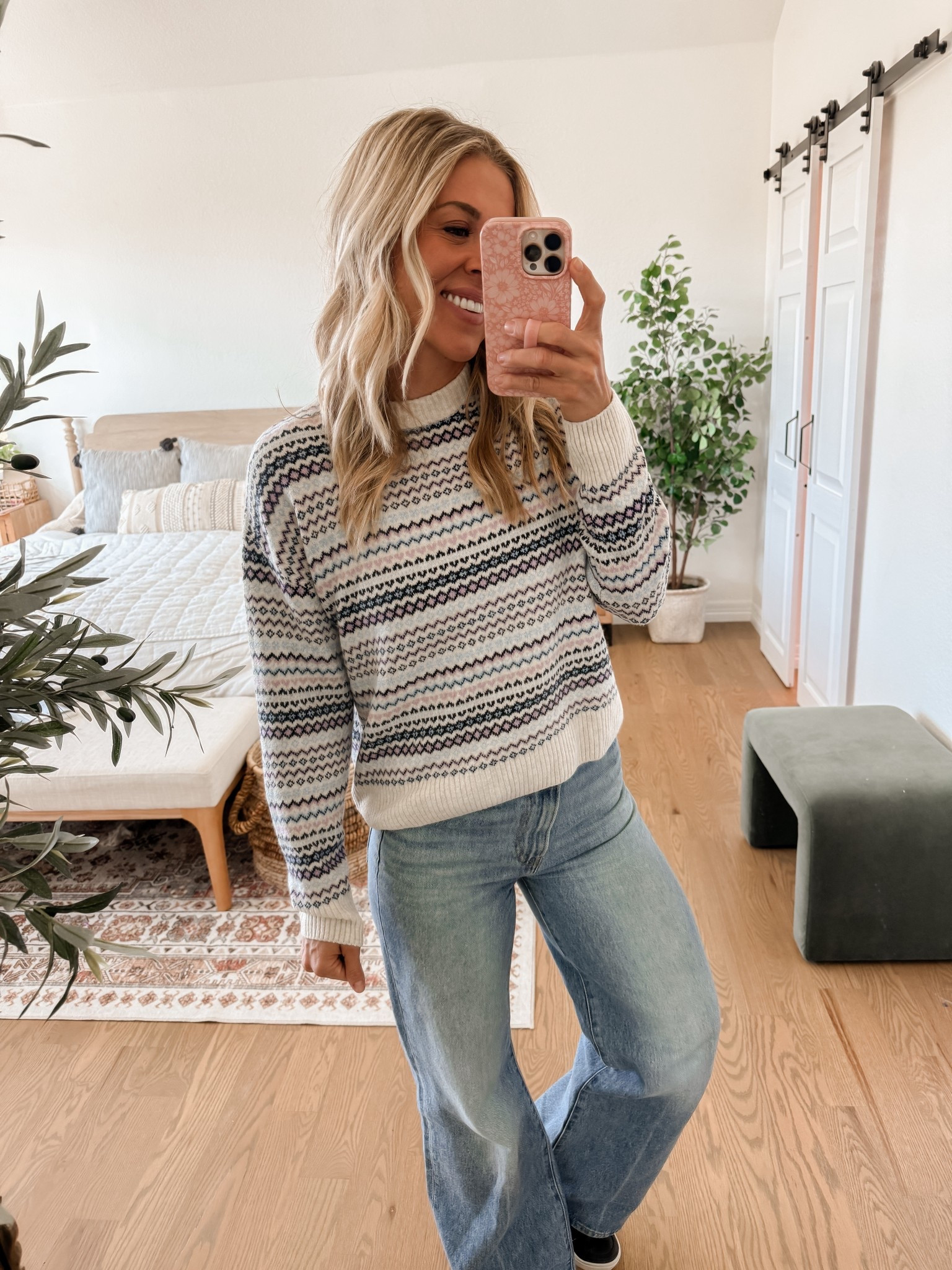 Wearing medium in the sweater from Walmart