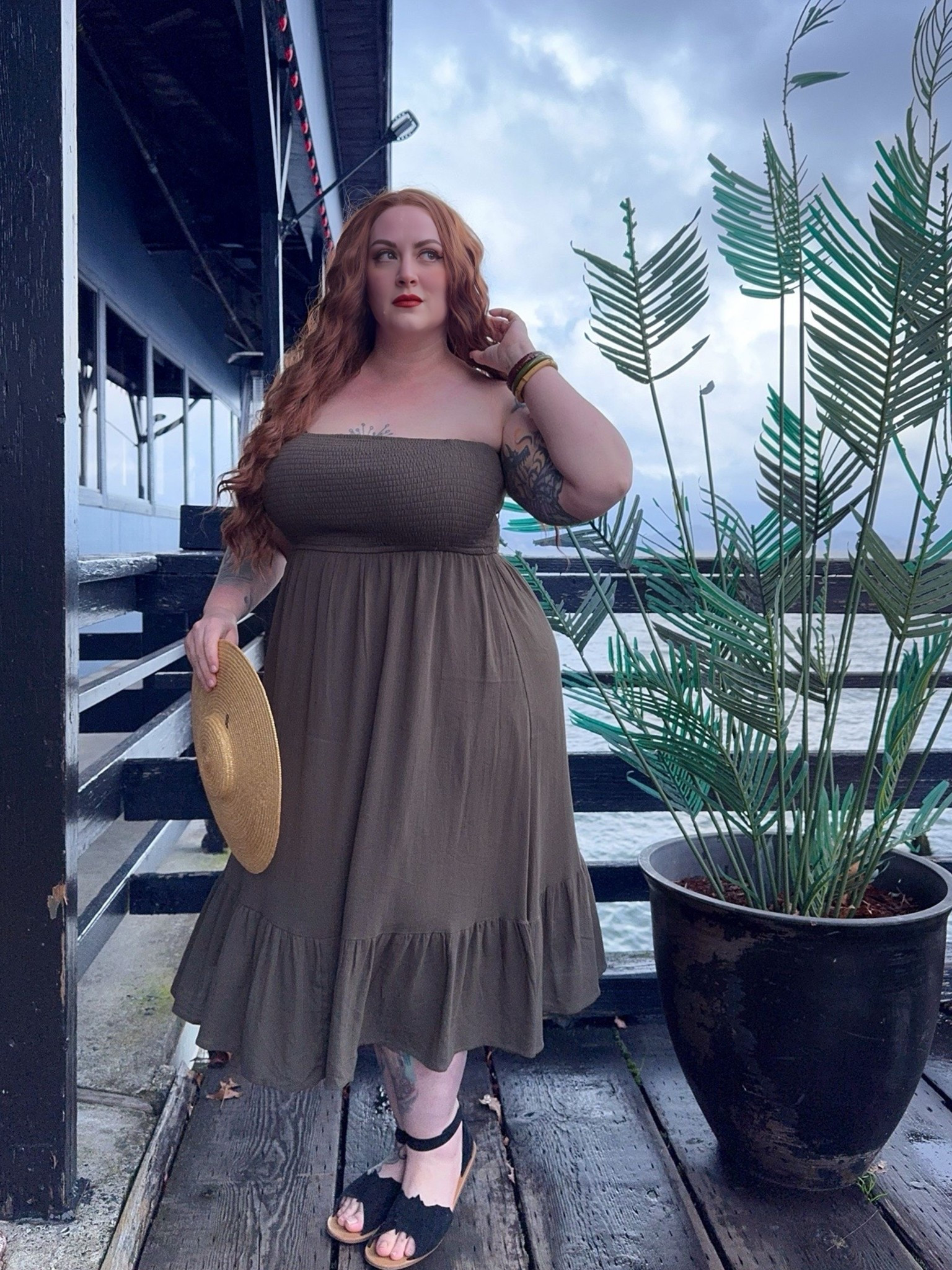 Olive green strapless casual coverup dress for summer with smocked bodice

#LTKFindsUnder50 #LTKOver40 #LTKPlusSize