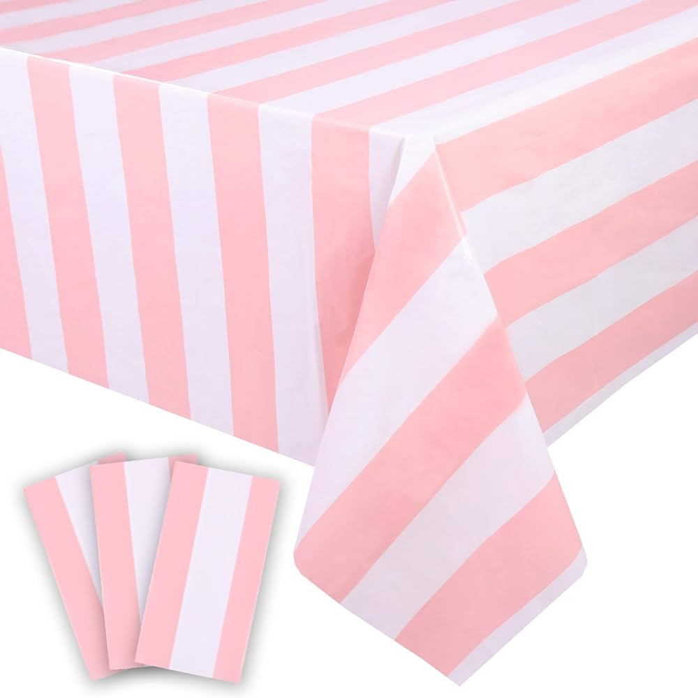 Kesfey 3 Packs Pink and White Horizontal Striped Table Cloth 54 x 108 Inches Pink Stripe Tableclo... | Amazon (US)