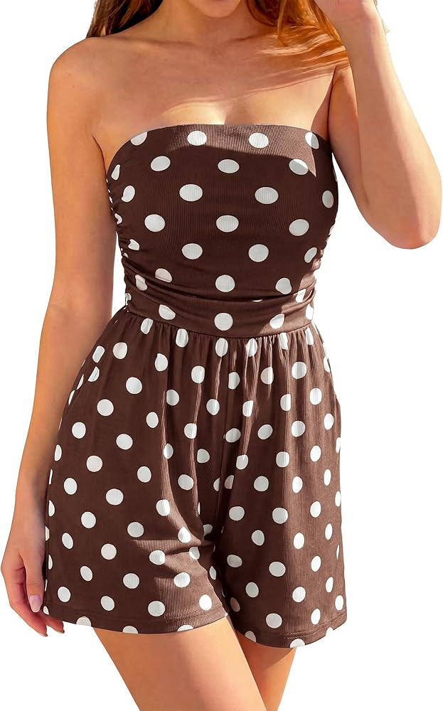 BTFBM Romper For Women 2026 Spring Strapless Printed Tube Boho Wide Leg Beach Short Jumpsuit Summ... | Amazon (US)