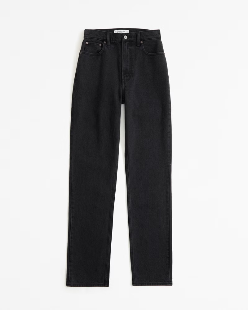 Abercrombie & Fitch Women's Ultra High Rise 90s Straight Jean in Black With Back Destroy - Size 34 SHORT | Abercrombie & Fitch (US)