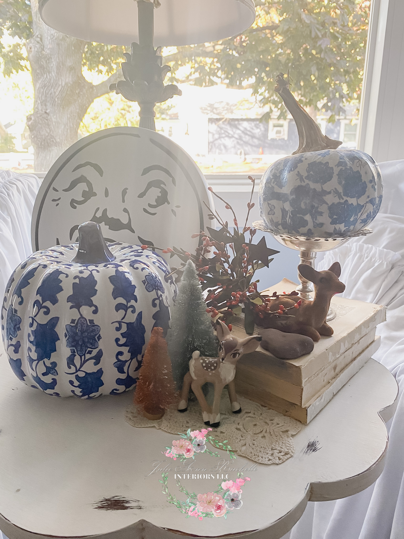 Blue & White Autumn Magic 💙🍂
I love mixing traditional blue-and-white pieces with soft fall touches — a chinoiserie pumpkin here, a vintage deer there. It’s those little layers that make a home feel collected and personal.

This sweet corner has a touch of whimsy, a dash of nostalgia, and just enough sparkle to carry right into the holidays. ✨

Tap to shop my favorite blue-and-white fall accents and recreate the look in your own home.

#ChinoiserieFall #BlueAndWhiteDecor #ThanksgivingDecor #LTKhome #CozyFallVibes #julieannrachelleinteriors #CollectedHome #HolidayStyling 

 #LTKHoliday #LTKSeasonal #LTKFindsUnder50