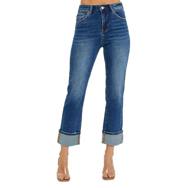 Risen Jeans - High Rise Cuffed Straight Jeans - RDP5580 - Walmart.com | Walmart (US)