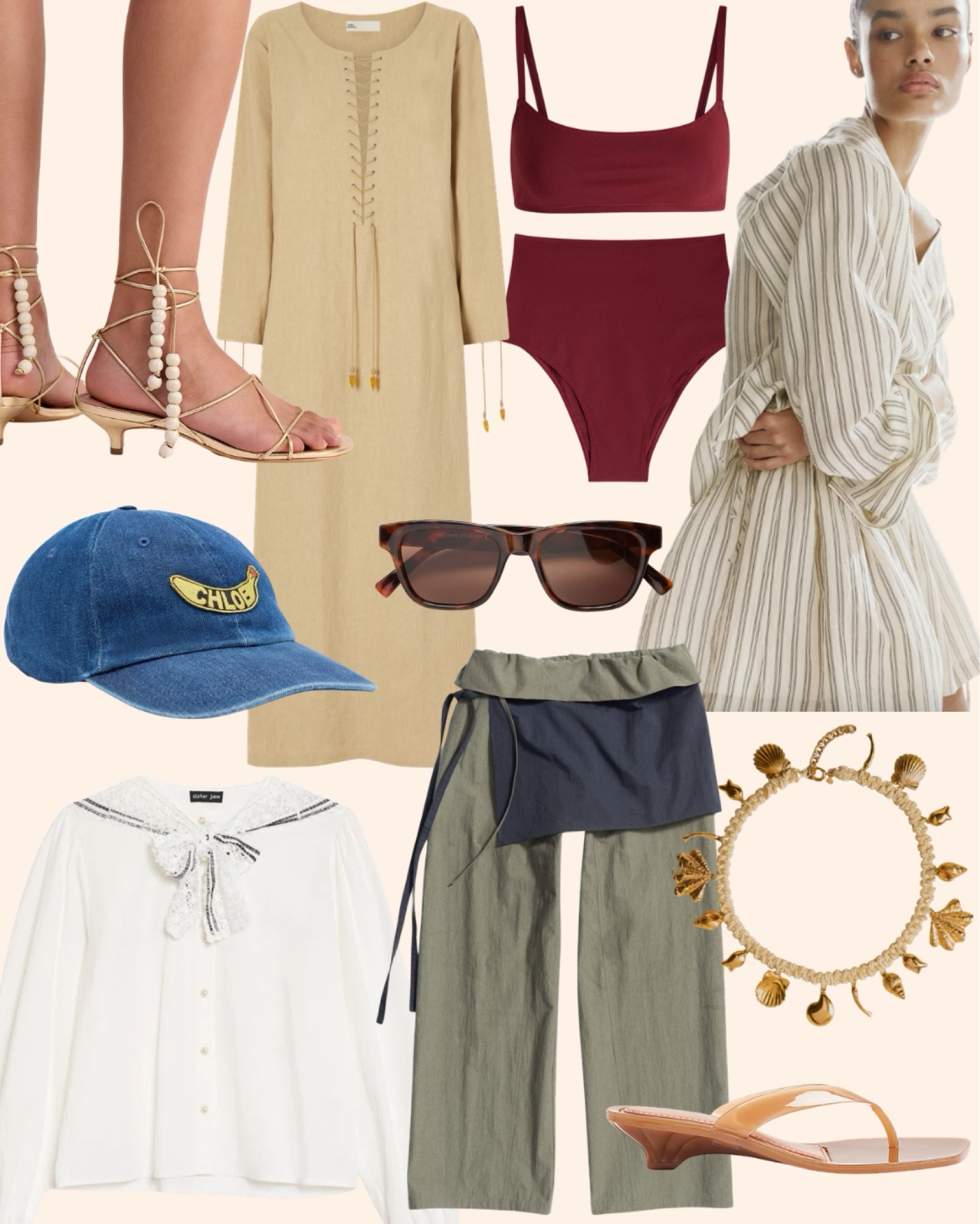 This week’s Doucuer Loves ❤️

Summer Style,
Summer Fashion, 
Summer Outfits, 
Outfit Ideas,
Khaki Trousers, 
Tie-waist Trousers,
Gold Wrap Heel,
Lace-up Kaftan,
Denim Baseball Cap,
Striped Shorts,
Gold Necklace,
Shells Necklace,
Red Bikini,
Thong Sandals,
White Collar Blouse, 
Tie Blouse,
Sunglasses,
Square Sunglasses 

#LTKsummer #LTKeurope #LTKuk