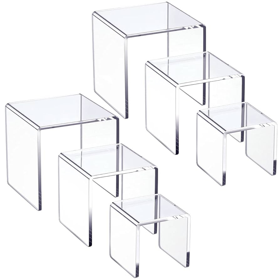 HIIMIEI Clear Acrylic Display Risers 2 Sets, 3-Tier Risers Stands Showcase for Amiibo Funko Pop F... | Amazon (US)