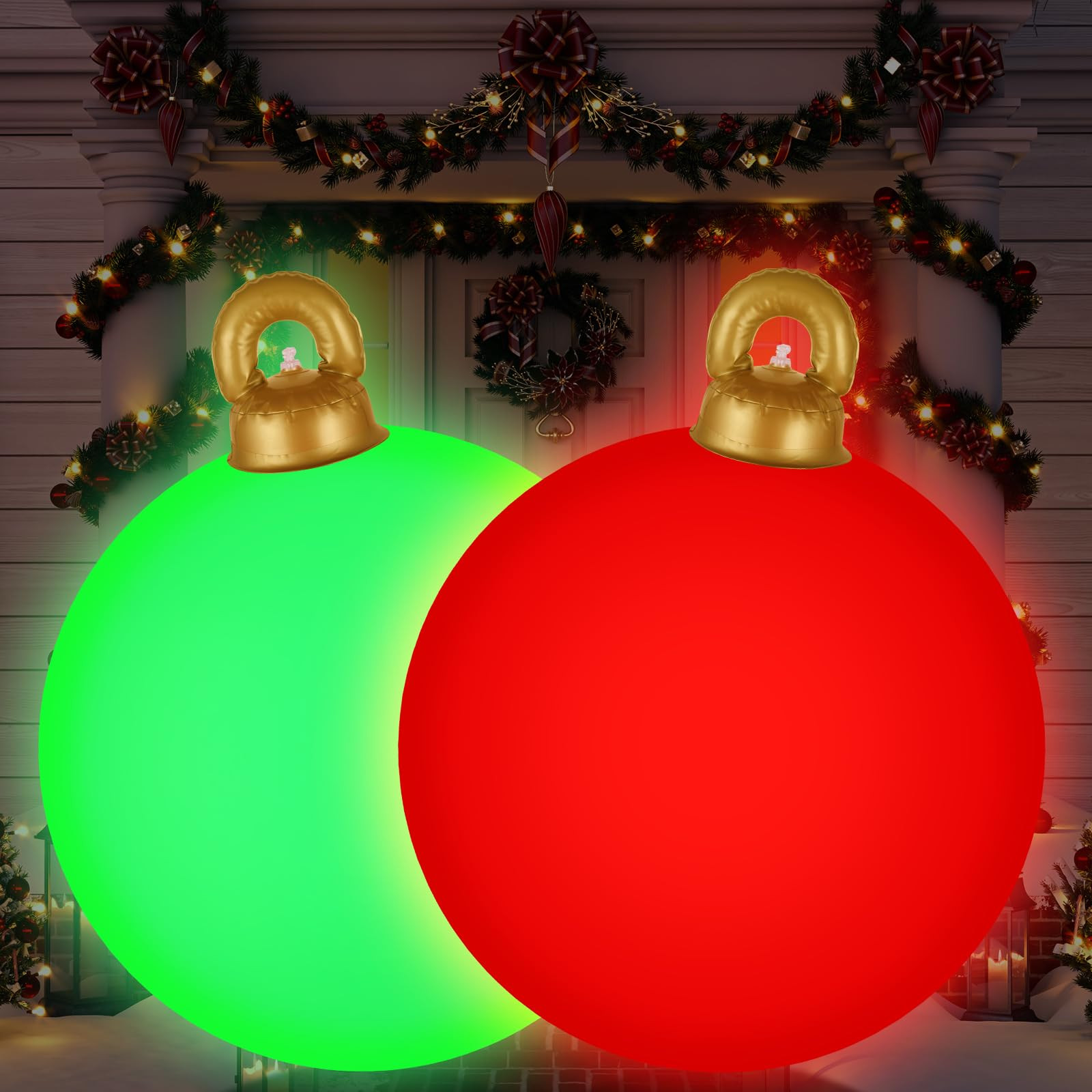 [Light up] Inflatable Ornaments Balls Outdoor 2Pcs - Flashes in Red | Green | Blue, 24 Inch Giant... | Amazon (US)