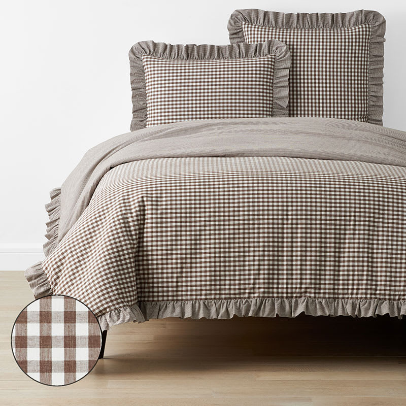 Gingham Classic Cool Melange Cotton Percale Duvet Cover - Brown, Twin/Twin XL | The Company Store