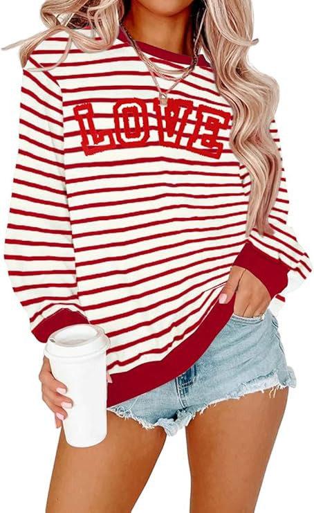 LAZYCHILD Love Heart Sweatshirt for Women Cute Hearts Graphic Pullover Long Sleeve Valentine Shir... | Amazon (US)