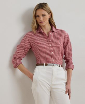 Lauren Ralph Lauren Womens Relaxed Fit Striped Linen Shirt P Xs 3x | Macy's
