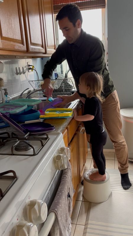Washing dishes with a preschooler! Margaret can reach the sink with the help of her stool and together we’re washing our lunchboxes, and snack containers! 

#LTKfamily #LTKhome #LTKkids