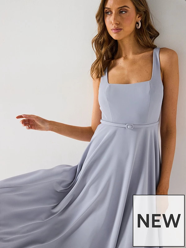 Six Stories Square Neck Belted Midi Dress | Very (UK)