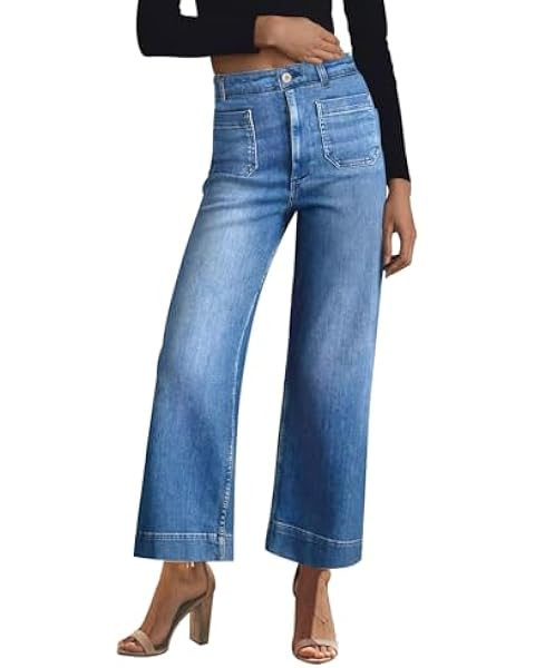 KUNMI Jeans for Women Wide Leg Baggy High Waist Boyfriends Straight Leg Stretchy Denim Pants Tren... | Amazon (US)