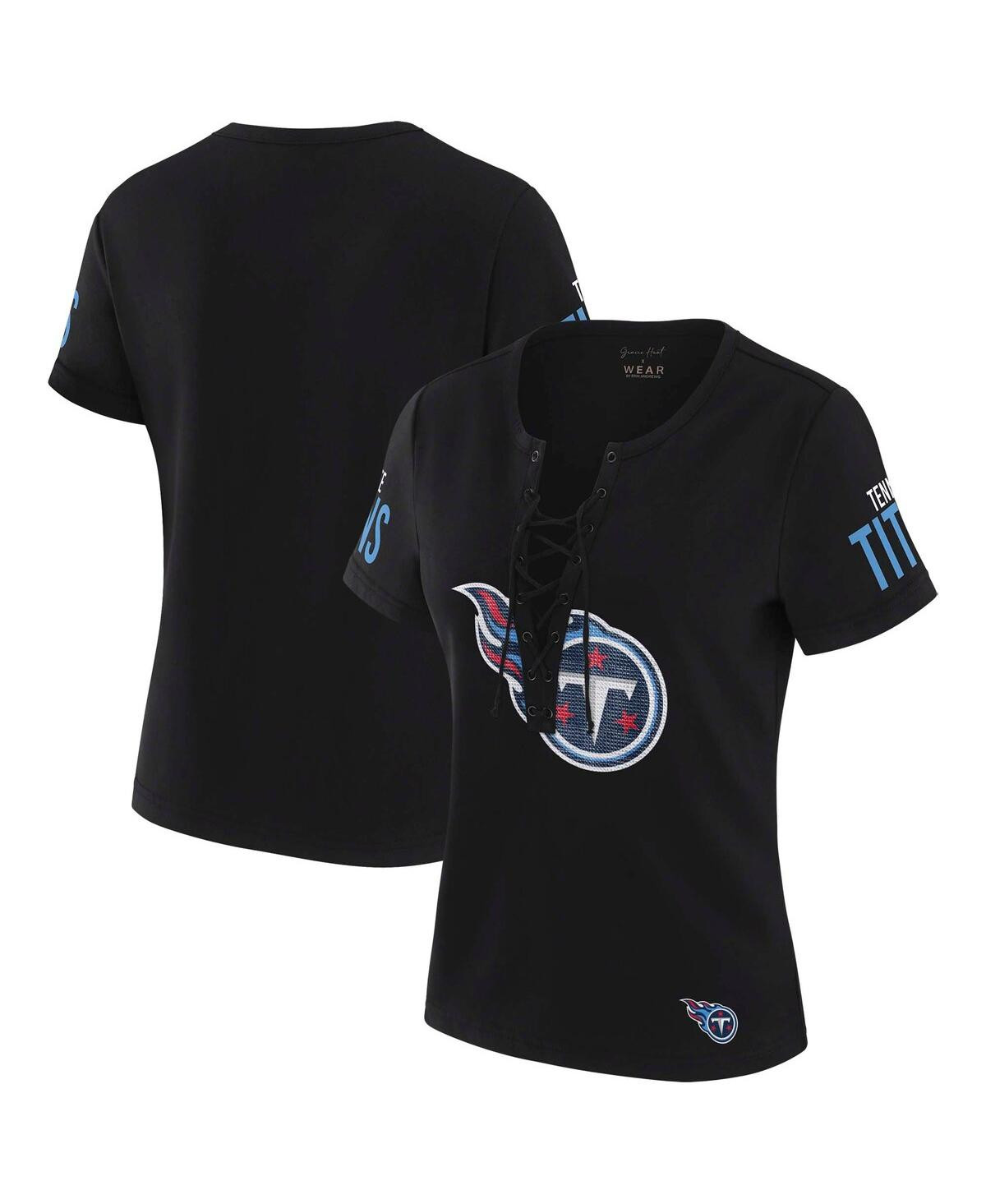 Wear by Erin Andrews Women's x Gracie Hunt Black Tennessee Titans Draft Me Lace-Up T-Shirt - Black | Macy's