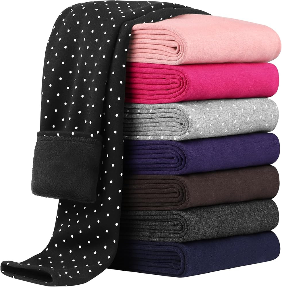Cooraby Girls Cotton Fleece Lined Leggings Thick Thermal Pants Kids Basic Full Length Tights Wint... | Amazon (US)