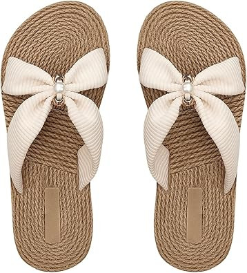 OYOANGLE Women's Criss Cross Straps Straw Sandals Open Toe Flat Casual Beach Sandals | Amazon (US)