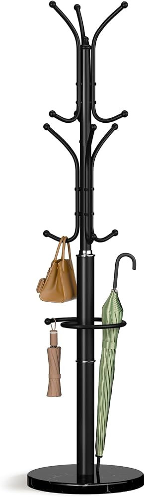 Yoobure Metal Coat Rack Freestanding with Marble Base, Coat Tree with 12 Hooks & Umbrella Holder,... | Amazon (US)