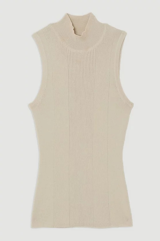 Viscose Blend Rib Knit Tank Top | Karen Millen US