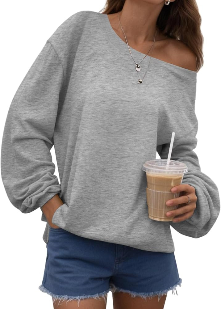Womens Off the Shoulder Sweatshirt Long Sleeve Loose Pullover Tops Oversized Sweatshirts Trendy S... | Amazon (US)