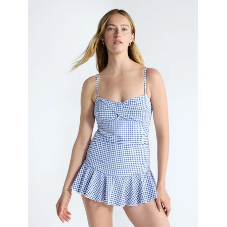 Free Assembly Women s and Women s Plus Shirred Ruffle One Piece Swim Dress Sizes XS-3X | Walmart (US)