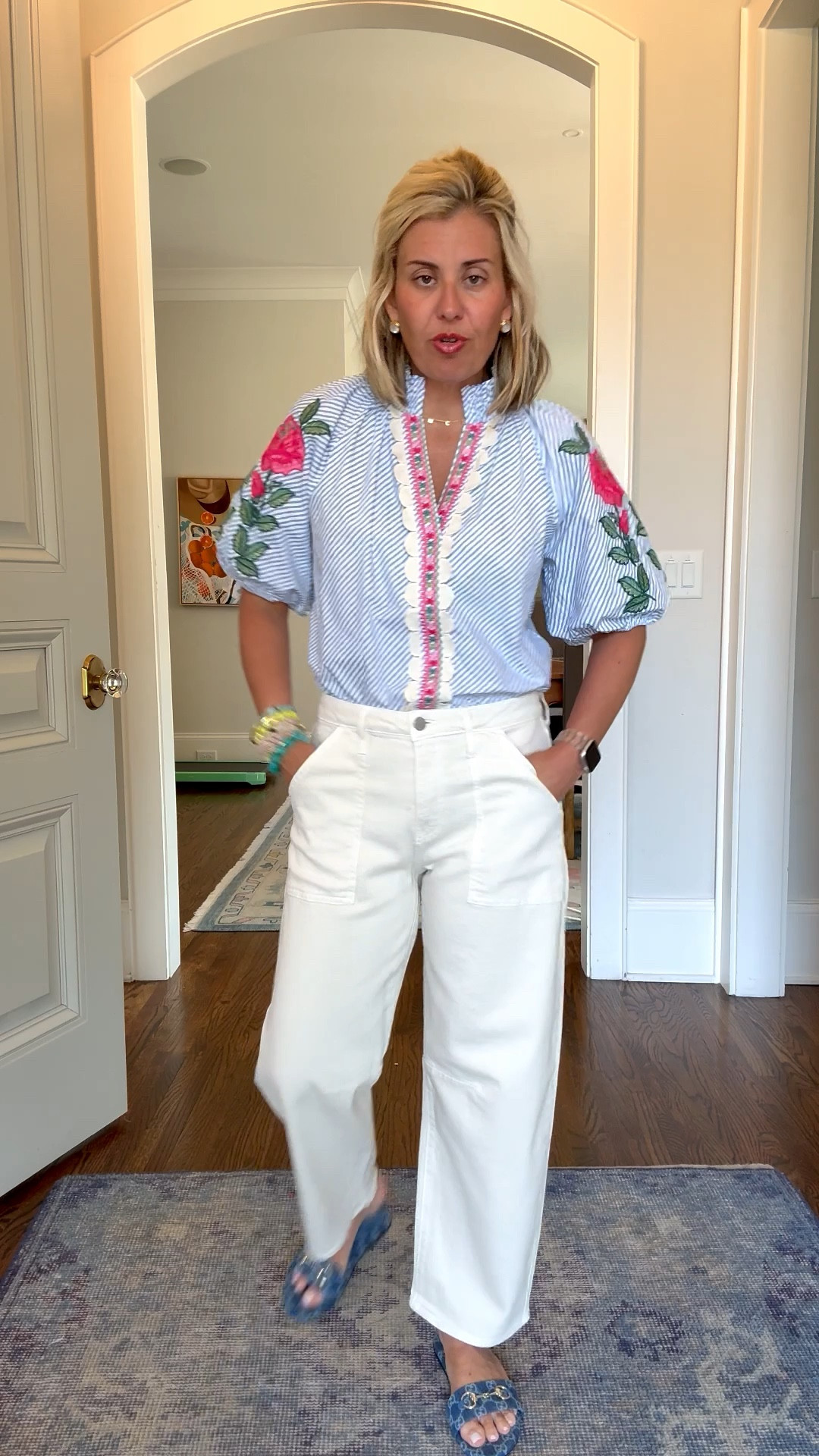 The details of this top are next level goodness!! I’ve paired it with these barrel jeans that we are wearing all year long! I’m in a small top, 26 jean and 38.5 (sized up 1/2) in the sandals. 

#LTKSeasonal #LTKdayinmylife #LTKWorkwear