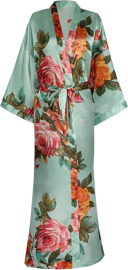 Women's Long Floral Satin Kimono Robes Bridal Dressing Gown Wedding Bridesmaid Nightgown | Amazon (US)