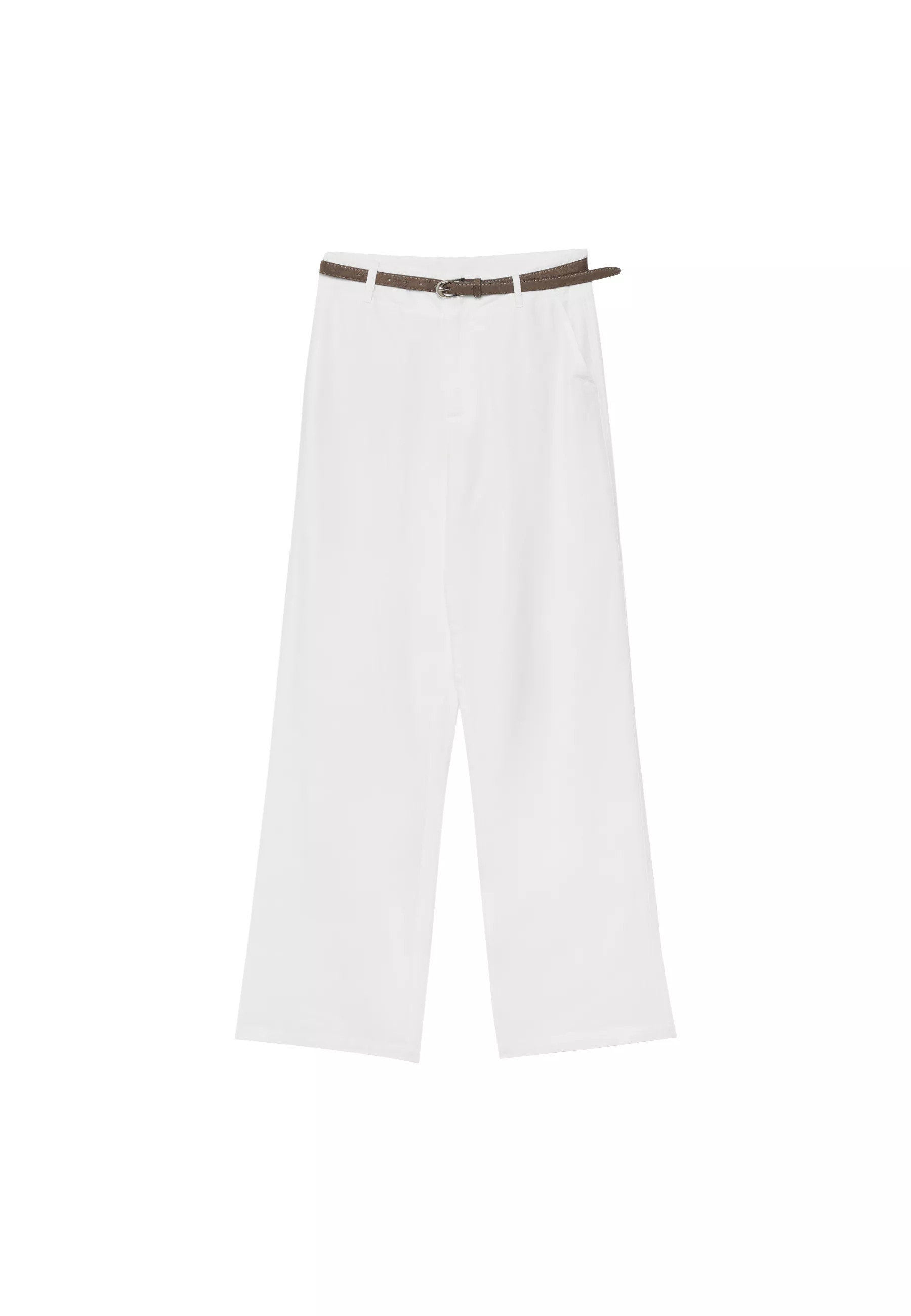 Straight-leg linen-effect trousers with belt - Women's fashion | Stradivarius United Kingdom | Stradivarius (UK)