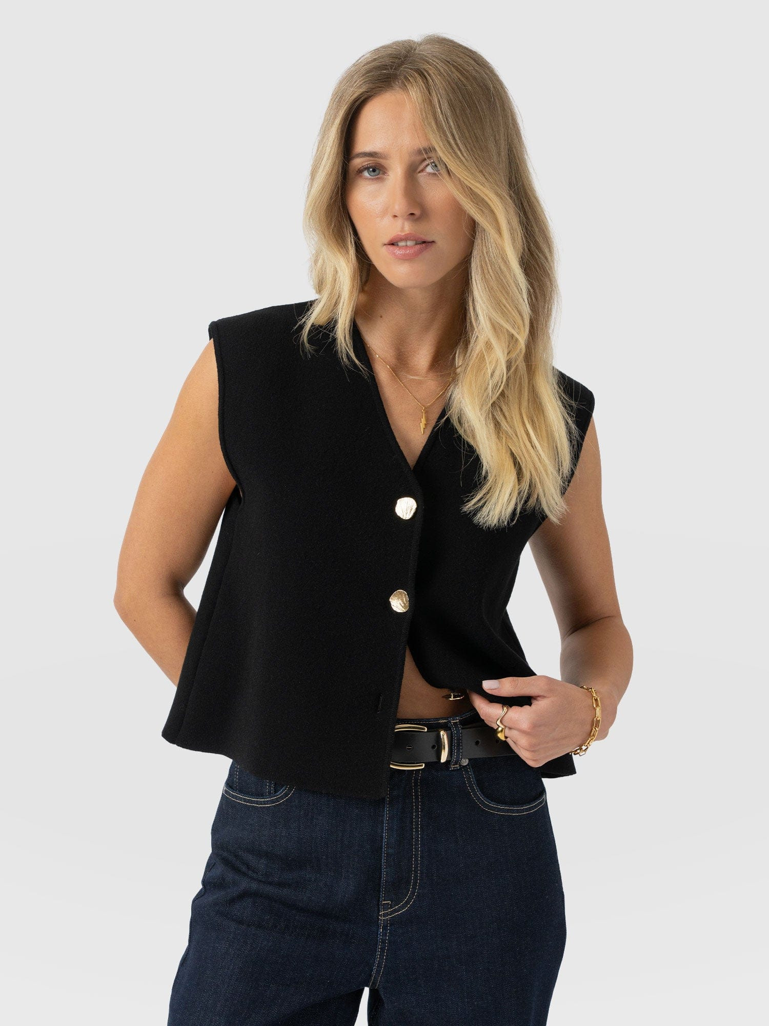 Maeva Knit Waistcoat - Black | Saint + Sofia